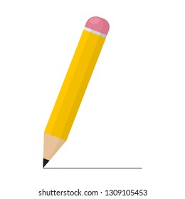 Yellow pencil icon with eraser. Vector illustration