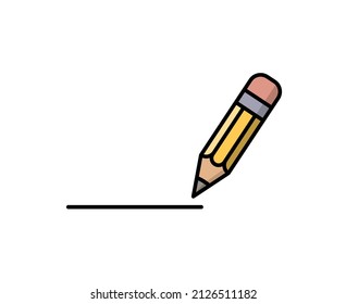 Yellow pencil icon. Vector illustration in cartoon style on a white isolated background
