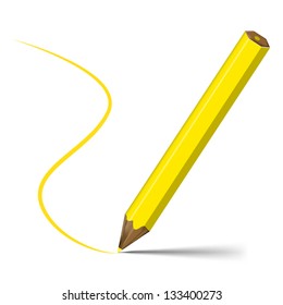Yellow  pencil with line that it draw isolated on white background