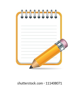 Yellow Pencil And Notepad Icon. Vector Illustration