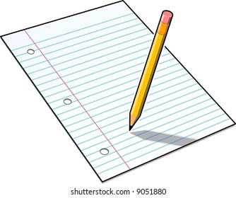 Yellow pencil on lined notebook paper.