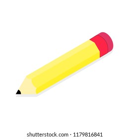Yellow pencil on white background, isometric, vector