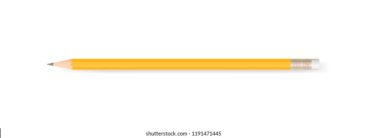 Yellow pencil on white background with soft shadow. Vector illustration.