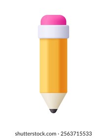 Yellow pencil with pink eraser. Education, stationery, school concept. 3d vector icon. Cartoon minimal style.