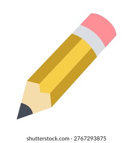 A yellow pencil with a pink eraser and a sharpened lead tip