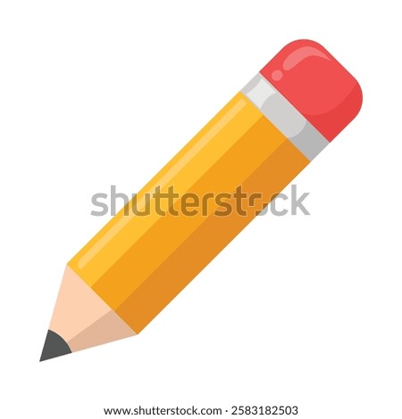 Yellow pencil with red eraser suitable for school supplies, education, back to school, creativity, art projects, stationary themes.