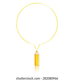 Yellow Pencil with Reflection Drawing Round Speech Bubble on White Background