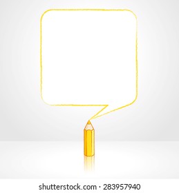 Yellow Pencil with Reflection Drawing Smooth Square Shaped Speech Bubble on Pale Background