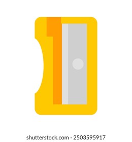 Yellow pencil sharpener cartoon illustration in flat style. Stationery, office and school supplies. Isolated on white.