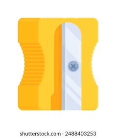 Yellow pencil sharpener icon. Flat vector illustration isolated on white background. Stationery and school supplies concept. Perfect for educational materials