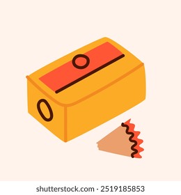 Yellow pencil sharpener icon with shavings isolated. back to school supplies for kids. shape for sharpening pencils.Vector illustration EPS 10