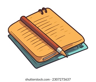 Yellow pencil sketches on blank notebook page icon isolated