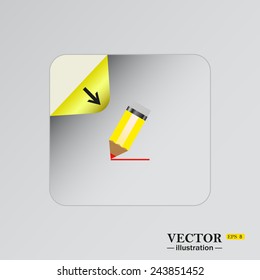 yellow pencil, sticker  self-adhesive paper. Vector illustration EPS 8