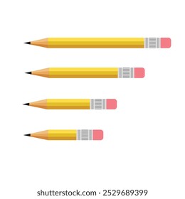 Yellow pencil vector with eraser in different sizes