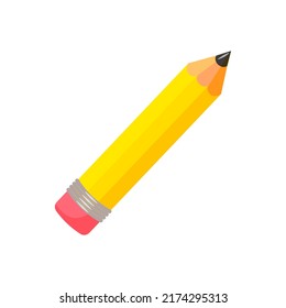 Yellow pencil vector illustration isolated icon. School equipment stationery wooden pencil with eraser.