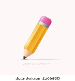 Yellow pencil. The volumetric wooden object for writing and drawing. Vector icon in cartoon minimal style