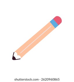 Yellow pencil, wooden school pencil, graphite writing tool, classic education symbol, stationery item, sharp pencil icon flat vector illustration isolated on white background.