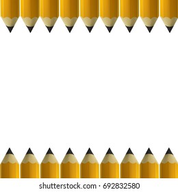 Yellow pencils border isolated on white background. Education and creativity concept.