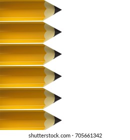 Yellow pencils border isolated on white background. Education and creativity concept.