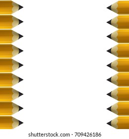 Yellow pencils border isolated on white background. Education and creativity concept.