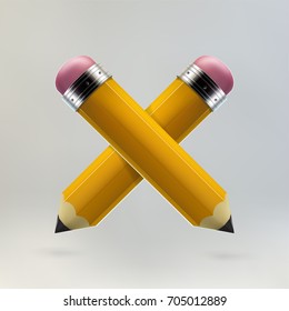 Yellow pencils crosswise icon. Realistic 3d vector illustration made with gradient mesh. Education and creativity concept.