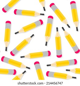 Yellow pencils mess seamless pattern with isolated elements on white background