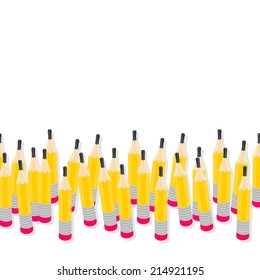 Yellow pencils regular seamless horizontal border with isolated elements on white background