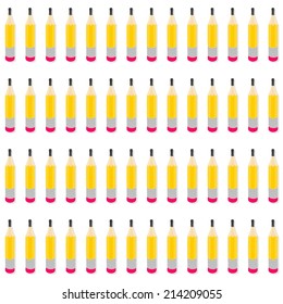 Yellow pencils in rows seamless pattern with isolated elements on white background