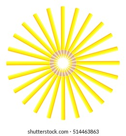 Yellow pencils in the shape of a Sun on a white background. Vector isolated illustration