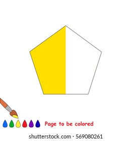 The yellow Pentagon, the coloring book to educate preschool kids with easy gaming level, the kid educational game to color the colorless half by sample.