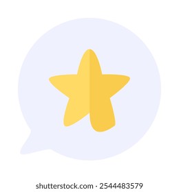 Yellow pentagonal star icon inside speech bubble icon. Instruction to add material to Favorites element. Simple flat vector isolated on white background