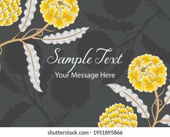 Yellow Peonies on Grey Branches Vector Card Background