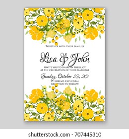 Yellow Peony, anemone, poppy wedding invitation card printable template