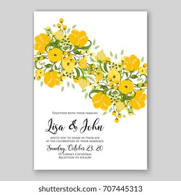 Yellow Peony, anemone, poppy wedding invitation card printable template