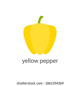 Icono de pimienta amarilla. Verduras frescas con inscripción. Concepto de alimentos saludables para granjas. Ilustración vectorial aislada en blanco.