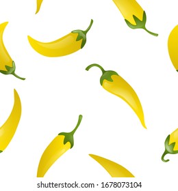 Yellow pepper seamless pattern.Red peppers spicy vegetable on a white background .Vegetarian food