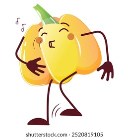 Yellow pepper. Singing cute character in mascot style. vector illustration. vegetable element for design and print. bright and cheerful illustration