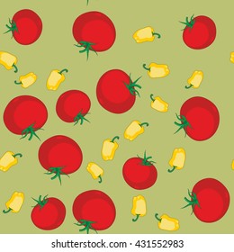Yellow pepper and tomato seamless pattern 