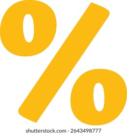 Um símbolo de porcentagem amarelo usado em matemática e finanças, representando o conceito de porcentagem em um estilo gráfico vetorial simples.