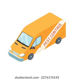 Yellow pest control service van on white background isometric vector illustration