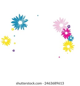 Yellow Petal Background White Vector. Garden Repeat Illustration. Green Chamomile Sophistication. Slightly Banner. Graceful Blue Leaf.