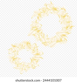 Yellow Petal Fall Vector Transparent Background. White Beauty Sakura Backdrop. Gold Flower Summer Banner. Light Blossom Blur Design. Spring Floral Cover.