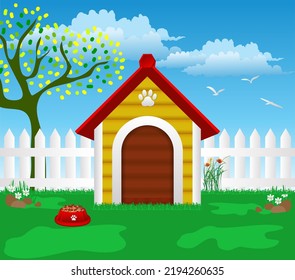 Yellow Pets House with landscape background