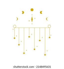 Yellow phases of the moon with hanging star cosmos mystic magic boho icon vector design.