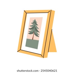 Gelber Fotorahmen mit Baumbild. Handzeichnung, Vektorgrafik, flache Illustration