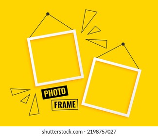 yellow photo frames background design Photo frame with adhesive tape of different colors and paper clip. Vector EPS10