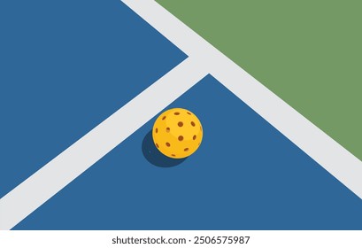 Yellow pickleball ball in a pickleball court vector illustration.