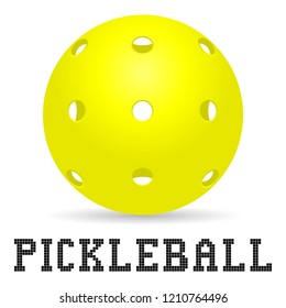 yellow pickleball ball with shadow and pickleball lettering for icon or logo design. stock vector illustration