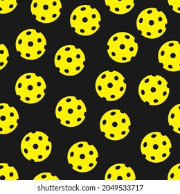 Yellow pickleballs pattern on black  background 