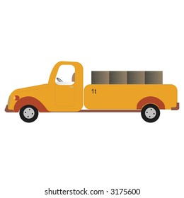Yellow pick-up with with drums